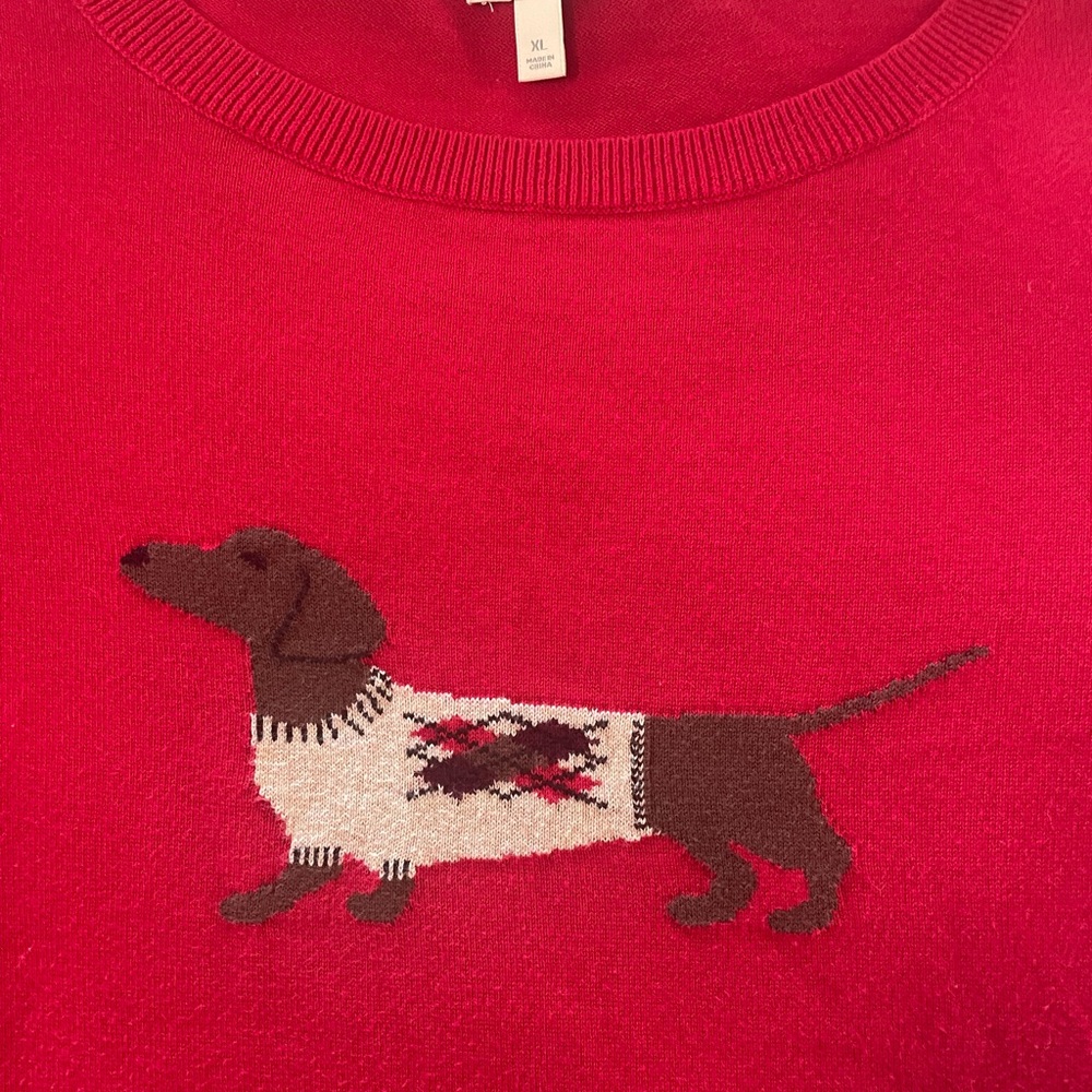 Talbots Red Crewneck Sweater with Dachshund Motif - Picture 2 of 5